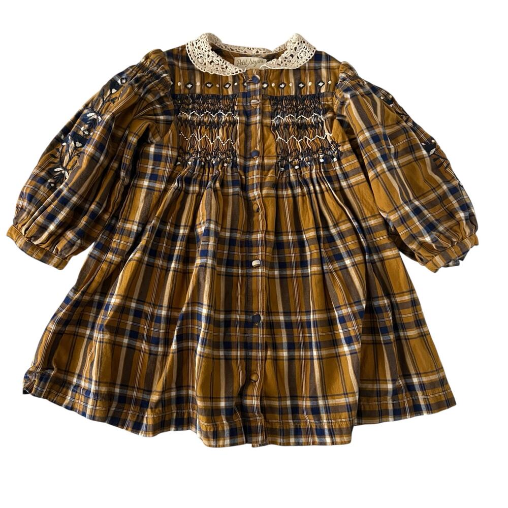 Petit Sézane smocked plaid dress